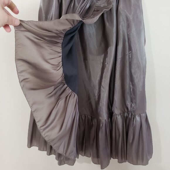 Aryn K Small Silver Strapless Faux Wrap Empire Waist Tie Front Mini Dress - Picture 12 of 13